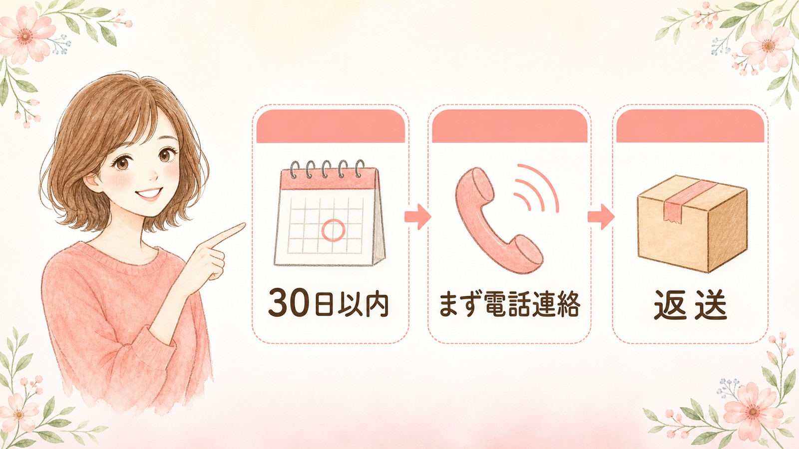 すっぽん小町が合わなかったときの返品対処法3ステップの図解