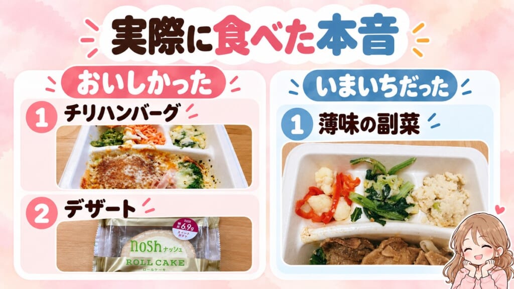 ナッシュを実際に食べた本音：おいしかったのはチリハンバーグとデザート、いまいちだったのは薄味の副菜